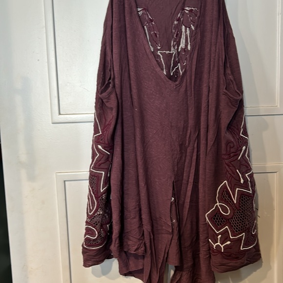 Free People Embroidered Flowy Tank Top-Sz L - Picture 5 of 9